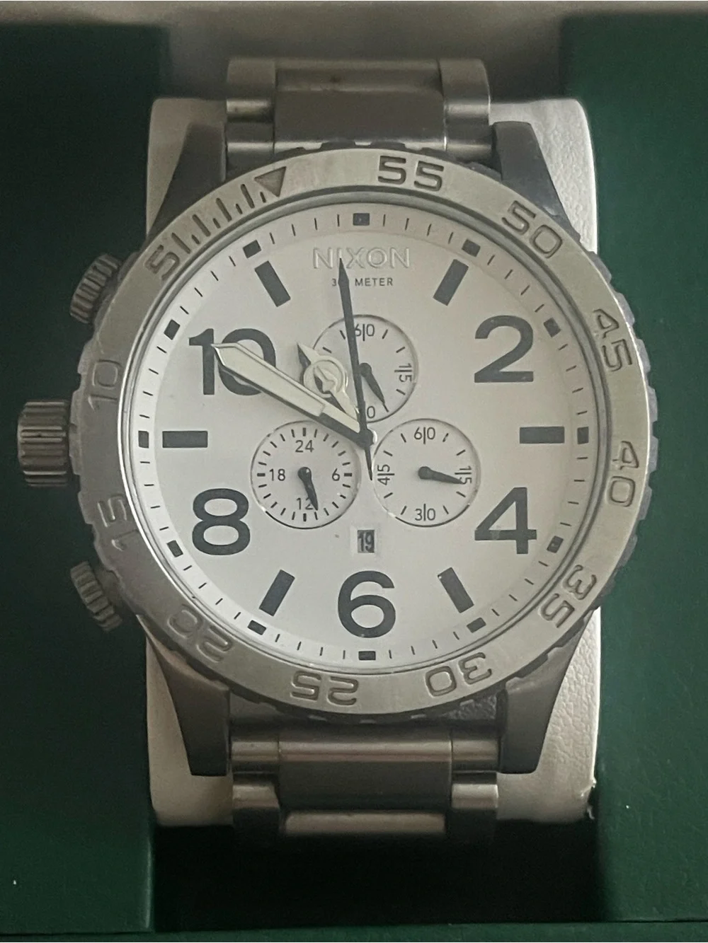 Nixon Silver Stainless Steel 51-30 Chronograph with White Dial. Like new.